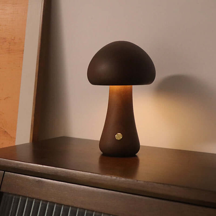 Veilleuse LED champignon en bois–Wooden Mushroom LED Night Light 