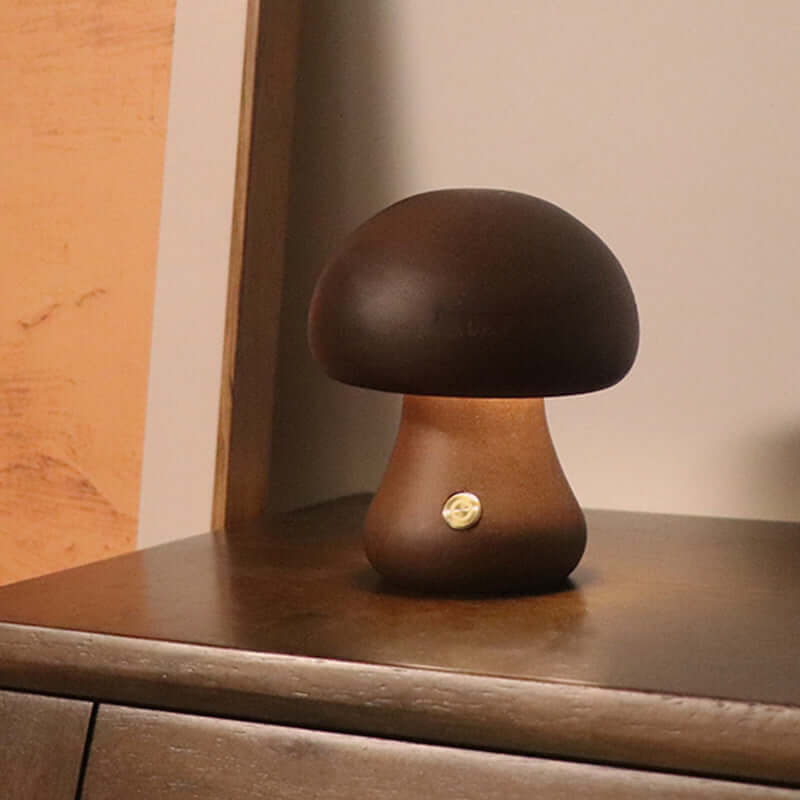 Veilleuse LED champignon en bois–Wooden Mushroom LED Night Light 