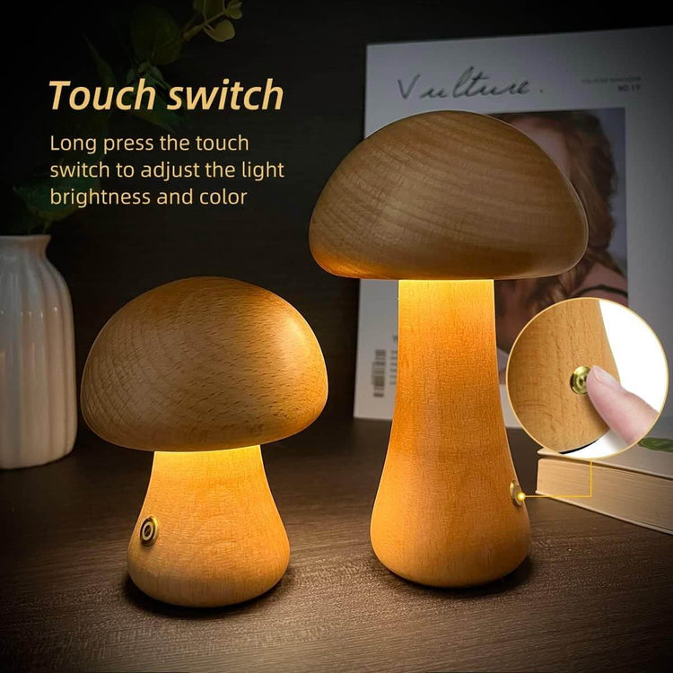 Veilleuse LED champignon en bois–Wooden Mushroom LED Night Light 