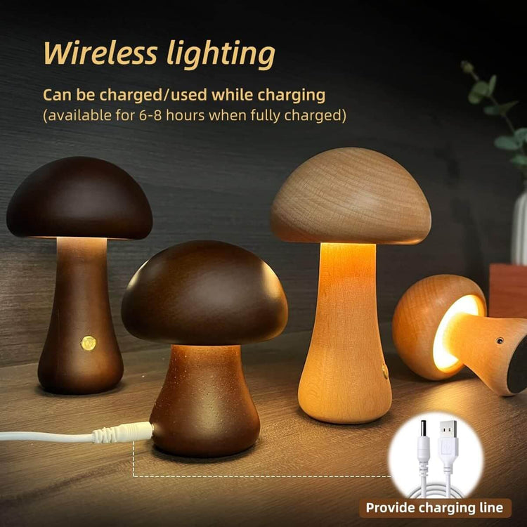 Veilleuse LED champignon en bois–Wooden Mushroom LED Night Light 