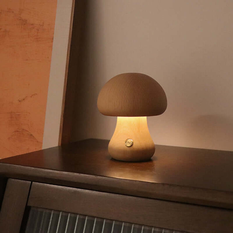 Veilleuse LED champignon en bois–Wooden Mushroom LED Night Light 
