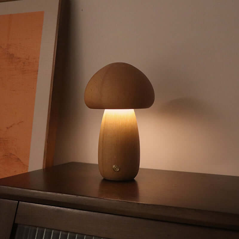 Veilleuse LED champignon en bois–Wooden Mushroom LED Night Light 
