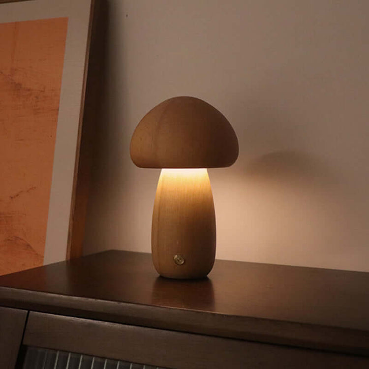Veilleuse LED champignon en bois–Wooden Mushroom LED Night Light 