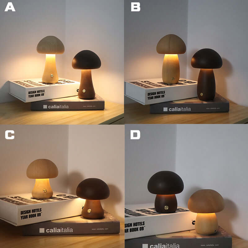 Veilleuse LED champignon en bois–Wooden Mushroom LED Night Light 