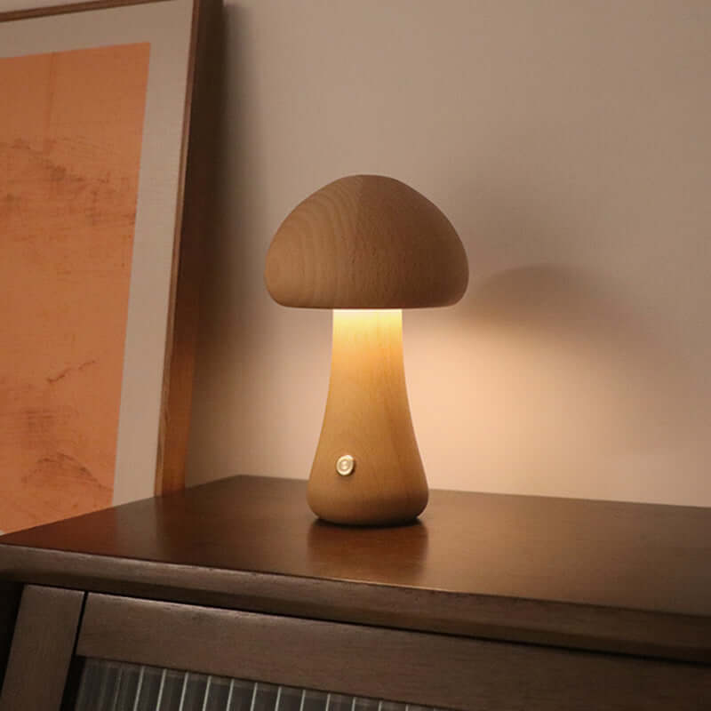 Veilleuse LED champignon en bois–Wooden Mushroom LED Night Light 
